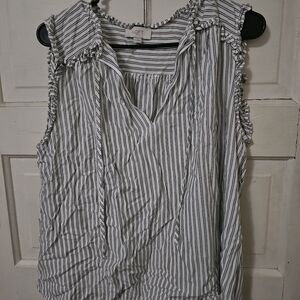 LOFT Black and White Striped Blouse